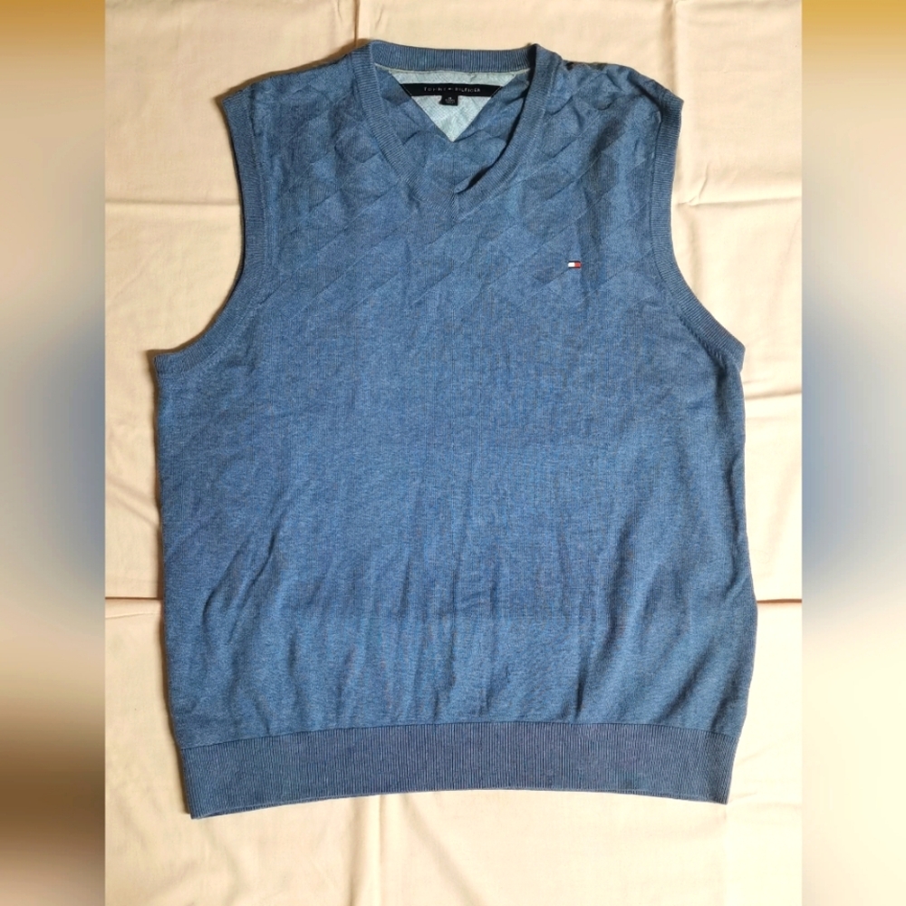 Tommy Hilfiger Men's Sleeveless Blue V Neck Pullover Cotton Sweater XL